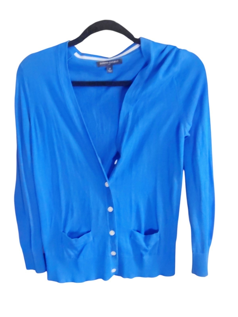 Banana Republic CARDIGAN Womens Small Blue Cotton SWEATER pockets Academia